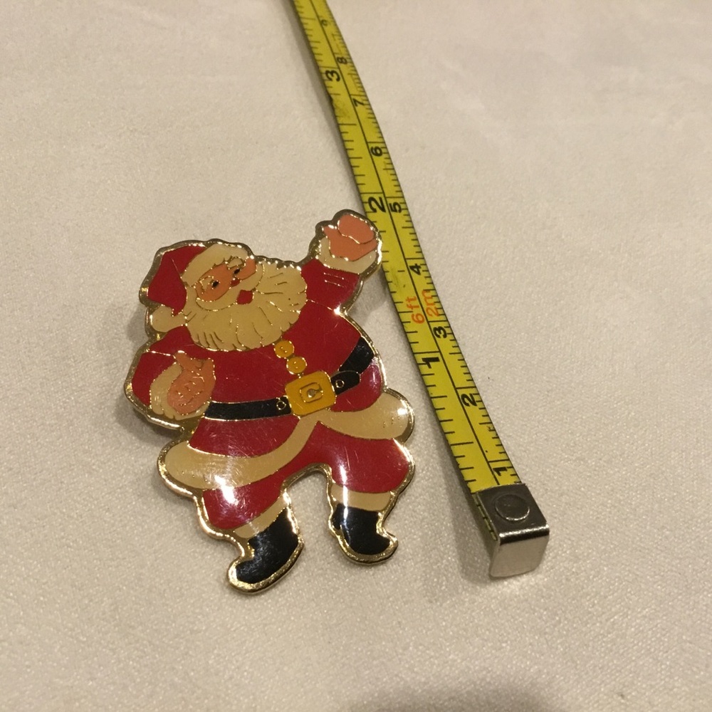 Vintage Jolly Red White & Black Enamel Dancing Santa Claus Christmas Holiday Pin - Picture 4 of 4